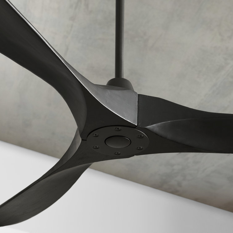 Matte Black 52" Solid Wood 3-Blade Ceiling Fan with Remote