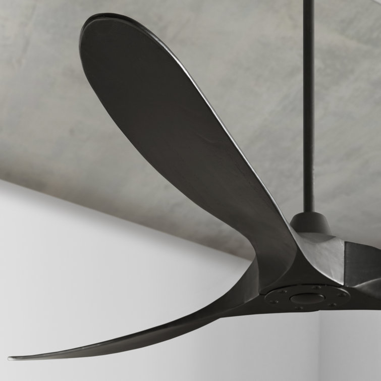 Matte Black 52" Solid Wood 3-Blade Ceiling Fan with Remote