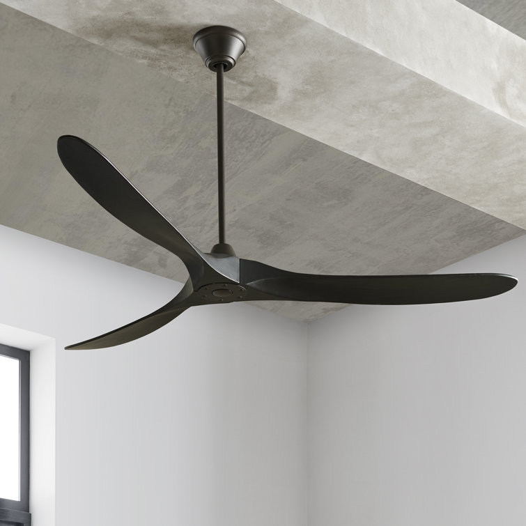 Matte Black 52" Solid Wood 3-Blade Ceiling Fan with Remote