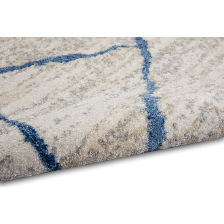 Blue and Ivory Abstract Floral Rectangular Rug
