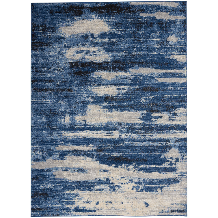 Gray Floral Synthetic Rectangular Easy Care Rug 7'10" x 9'10"