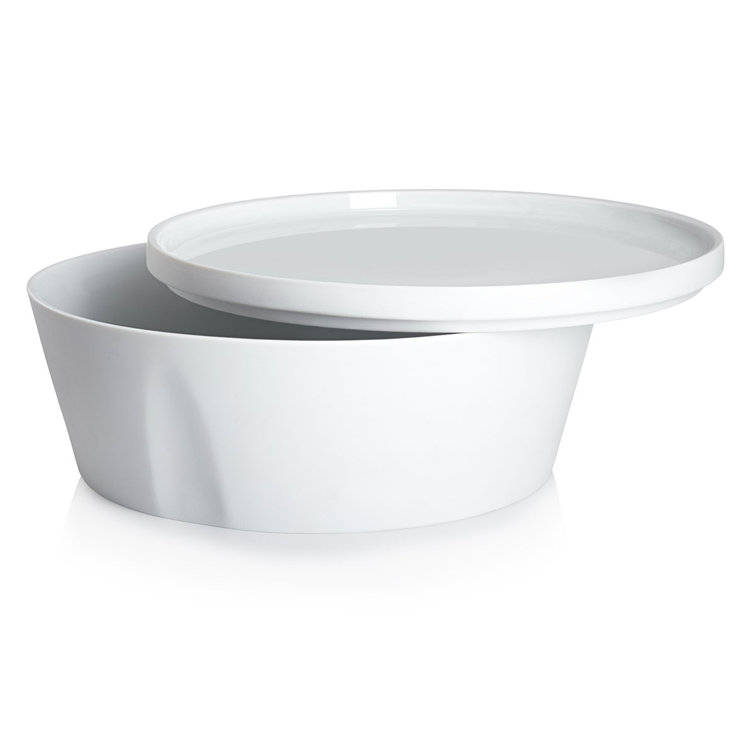 White Porcelain Salad Bowl with Lid, 87 oz