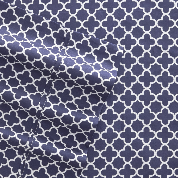 Navy and White Twin Cotton Microfiber Deep Pocket Sheet Set