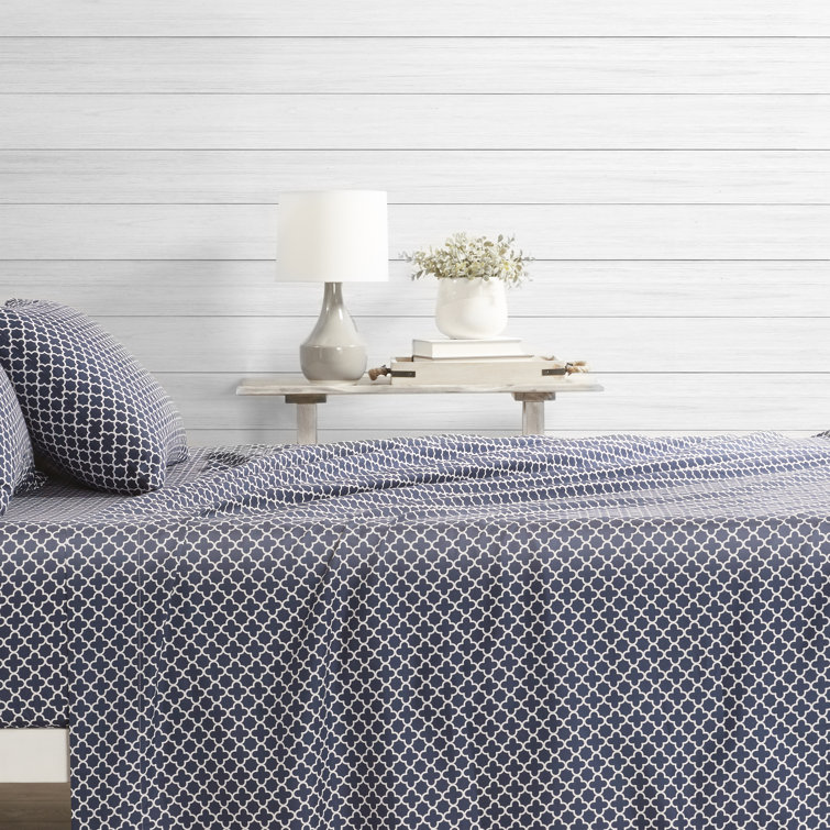 Navy and White Twin Cotton Microfiber Deep Pocket Sheet Set