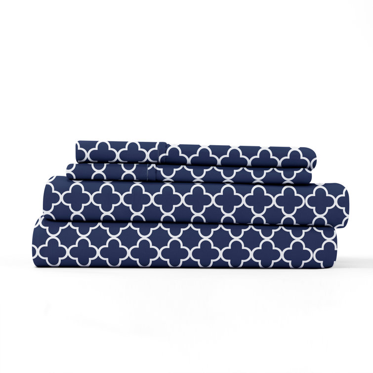 Navy and White Twin Cotton Microfiber Deep Pocket Sheet Set