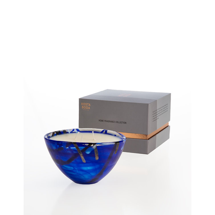 Kosta Boda Blue Floral Scented Soy Candle with 3 Wicks