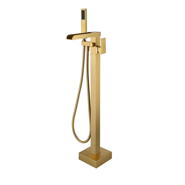 Brushed Gold Freestanding Tub Faucet with Hand Shower