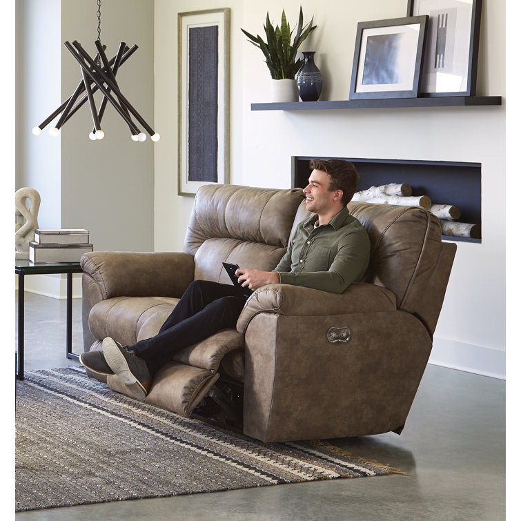 70" Brown Faux Leather Power Reclining Loveseat