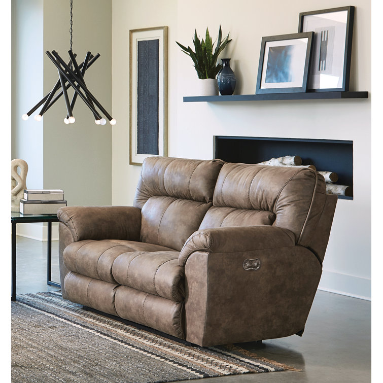 70" Brown Faux Leather Power Reclining Loveseat