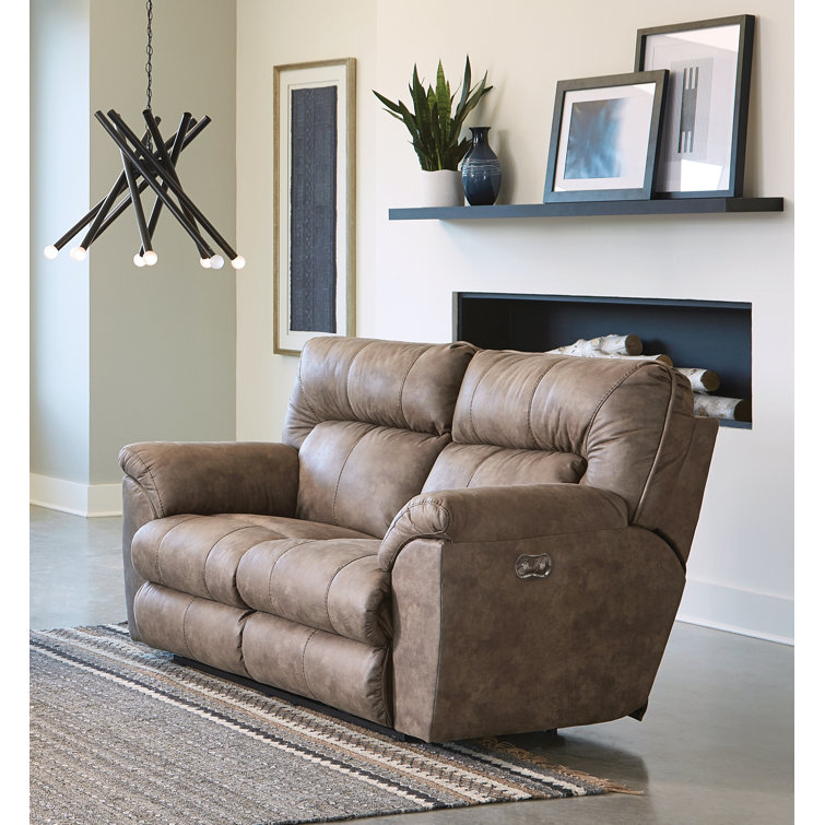 70" Brown Faux Leather Power Reclining Loveseat