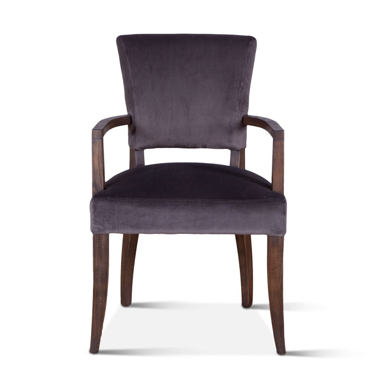 Asphalt Gray Velvet Upholstered Arm Chair with Oak Frame