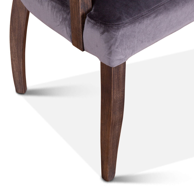 Asphalt Gray Velvet Upholstered Arm Chair with Oak Frame