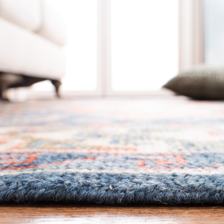 Hand-Knotted Wool Geometric 9' x 12' Area Rug in Blue and Green
