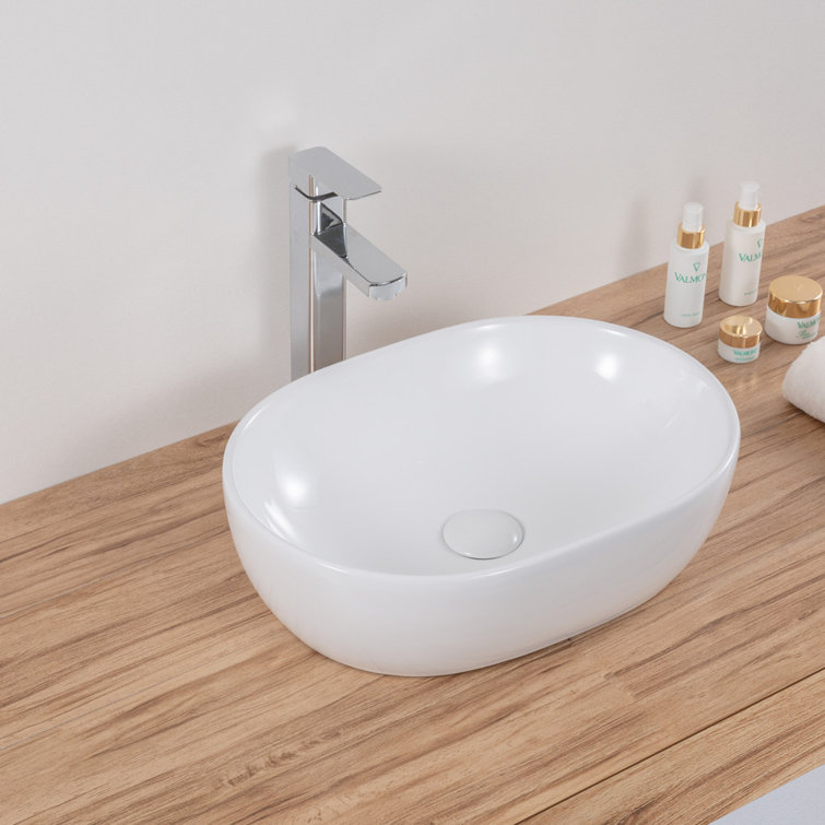 White Ceramic Oval Above-Counter Bathroom Vessel Sink