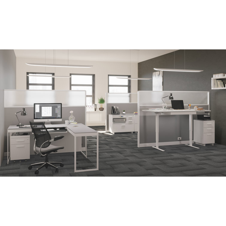 Centro White and Gray Glass 3-Drawer Mobile File Cabinet