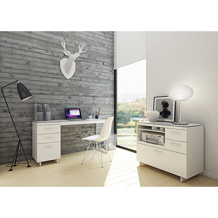 Centro White and Gray Glass 3-Drawer Mobile File Cabinet