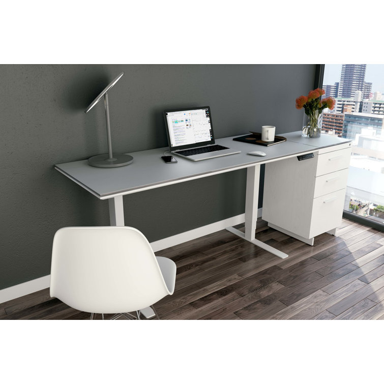Centro White and Gray Glass 3-Drawer Mobile File Cabinet