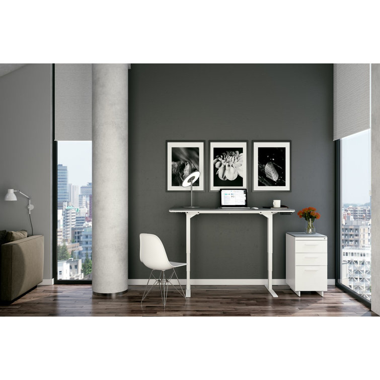 Centro White and Gray Glass 3-Drawer Mobile File Cabinet