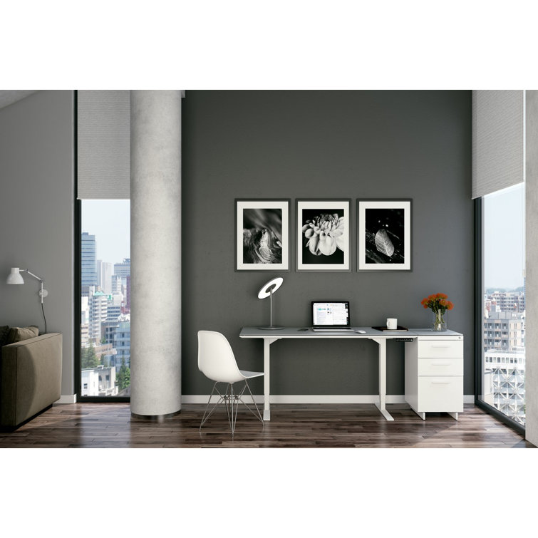 Centro White and Gray Glass 3-Drawer Mobile File Cabinet