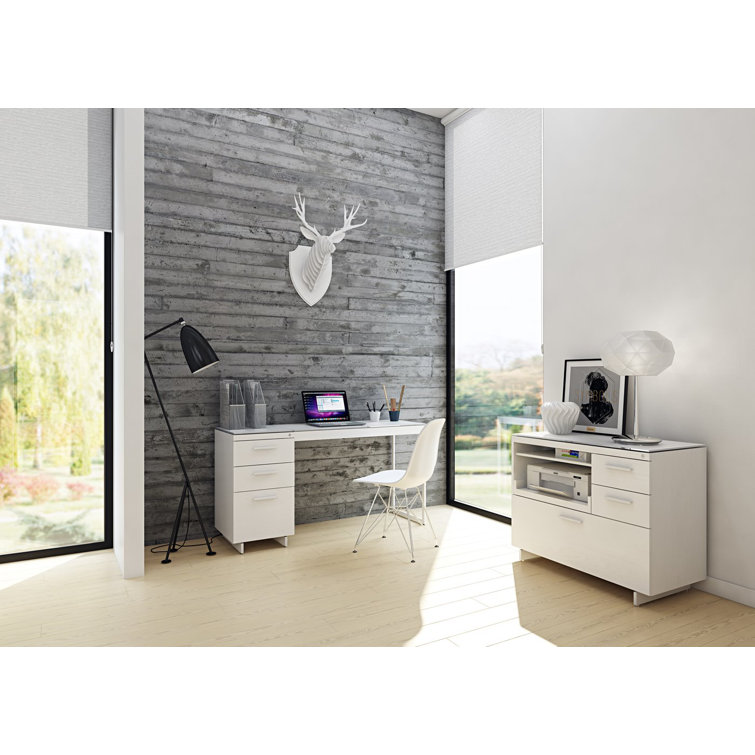 Centro White and Gray Glass 3-Drawer Mobile File Cabinet