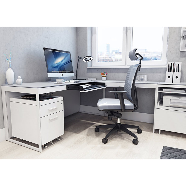 Satin White and Grey 3-Drawer Lockable Mobile Pedestal