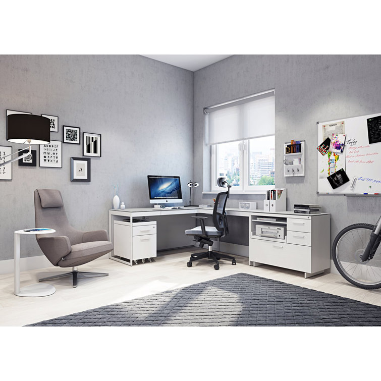 Satin White and Grey 3-Drawer Lockable Mobile Pedestal