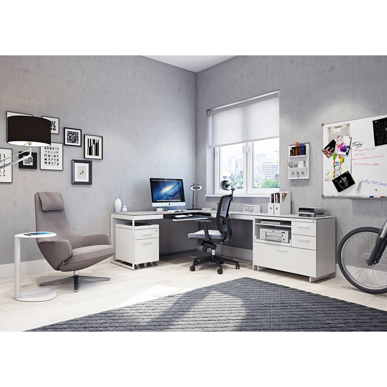 Satin White and Grey 3-Drawer Lockable Mobile Pedestal