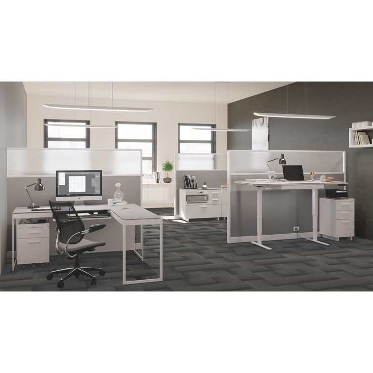 Satin White and Grey 3-Drawer Lockable Mobile Pedestal