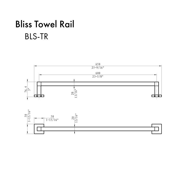 Bliss Nickel 25.6" Wall Mounted Towel Bar