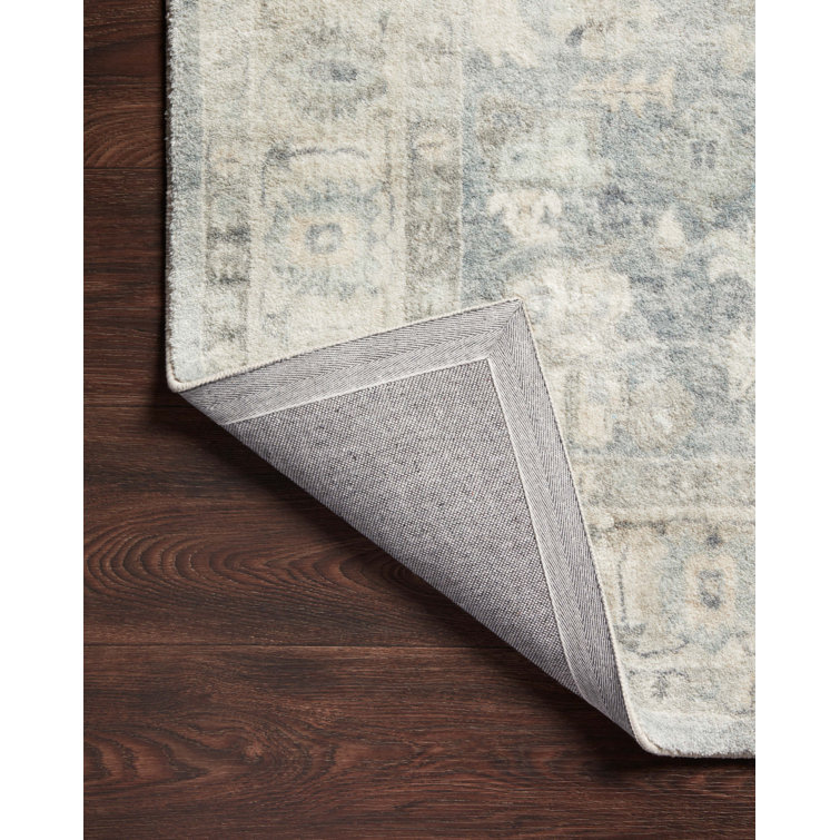 Denim Blue and Fog Gray High Pile Synthetic Area Rug