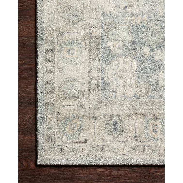 Denim Blue and Fog Gray High Pile Synthetic Area Rug