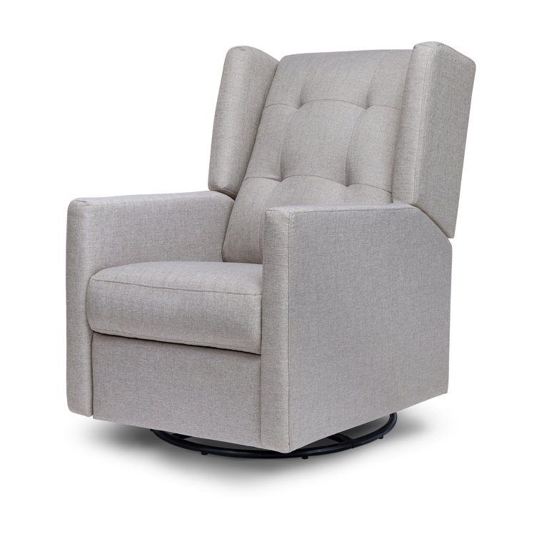Misty Grey Swivel Recliner with Wood Base