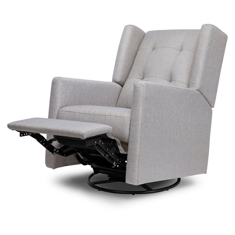 Misty Grey Swivel Recliner with Wood Base