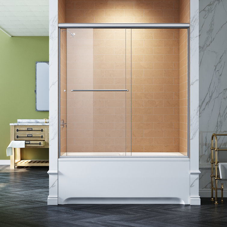 60" W x 57" H Nickel Semi-Frameless Sliding Tub Door with Clear Glass