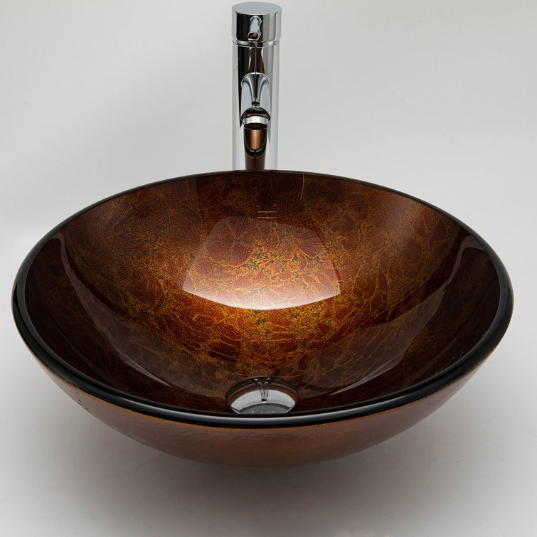 Vinnova Enna 16.5'' Reddish Brown Tempered Glass Circular Vessel Sink