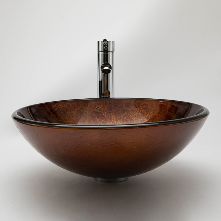 Vinnova Enna 16.5'' Reddish Brown Tempered Glass Circular Vessel Sink