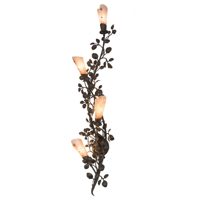 Elegant Old Wrought Iron Vine Sconce with Dimmable Silver Mica Shades