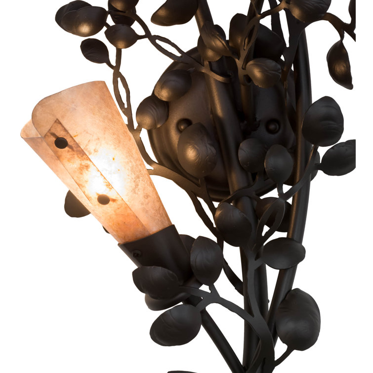 Elegant Old Wrought Iron Vine Sconce with Dimmable Silver Mica Shades
