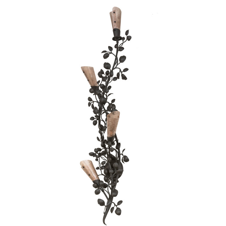 Elegant Old Wrought Iron Vine Sconce with Dimmable Silver Mica Shades