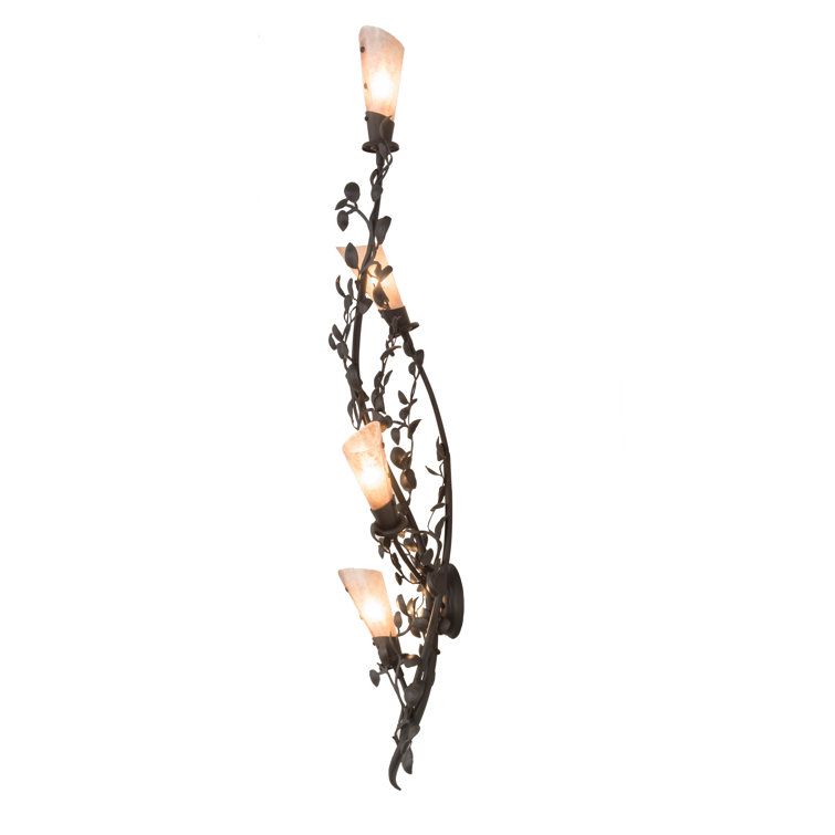 Elegant Old Wrought Iron Vine Sconce with Dimmable Silver Mica Shades