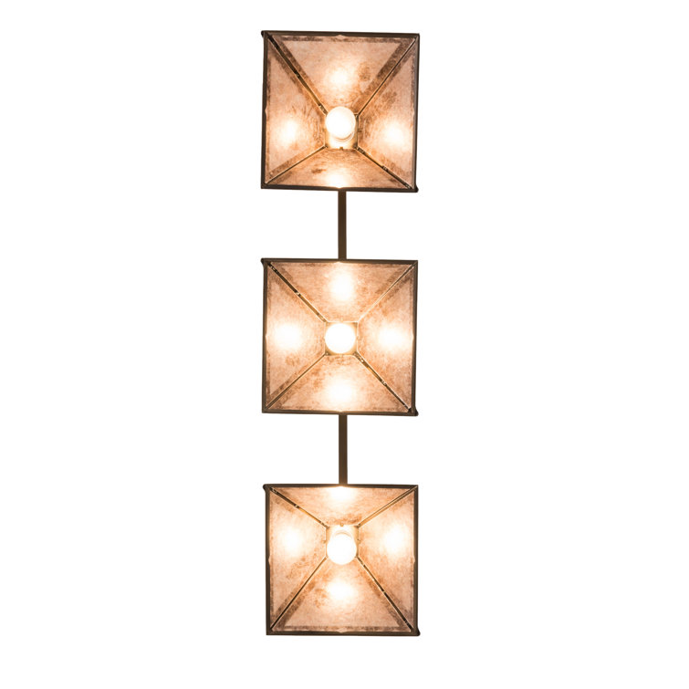 Antique Copper 3-Light Glass Island Pendant with Silver Mica Shades