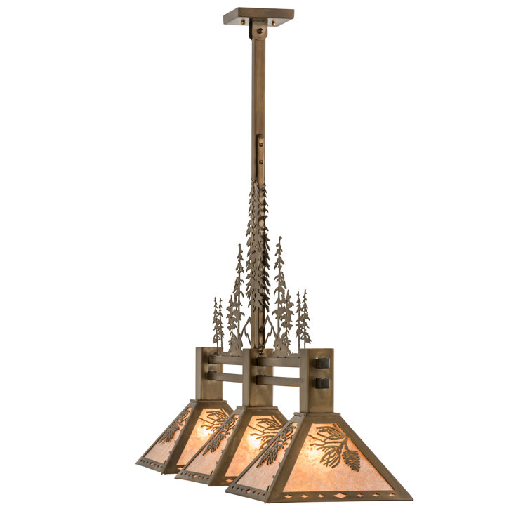 Antique Copper 3-Light Glass Island Pendant with Silver Mica Shades