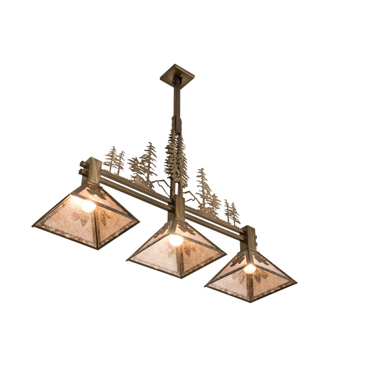 Antique Copper 3-Light Glass Island Pendant with Silver Mica Shades