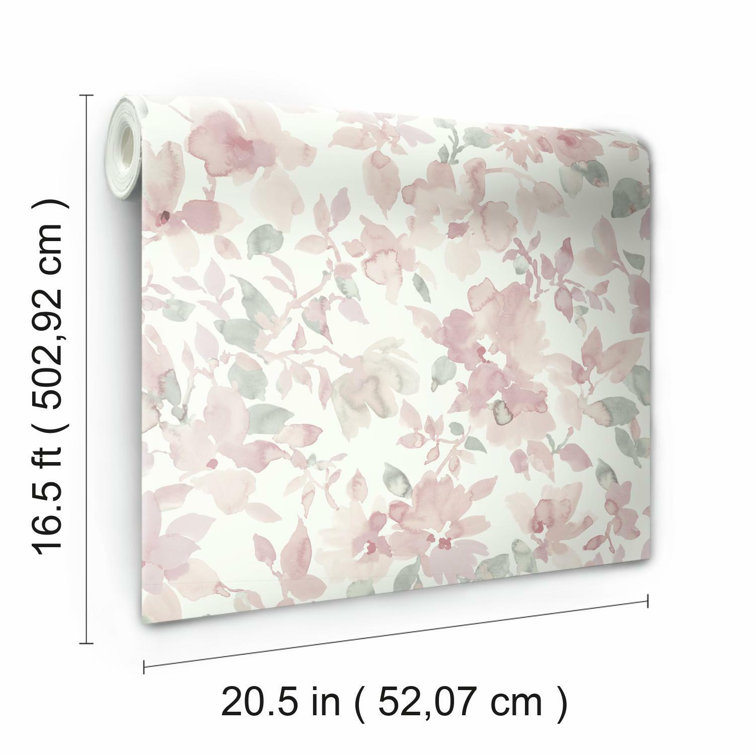 Light Pink and Green Floral Peel and Stick Wallpaper Roll
