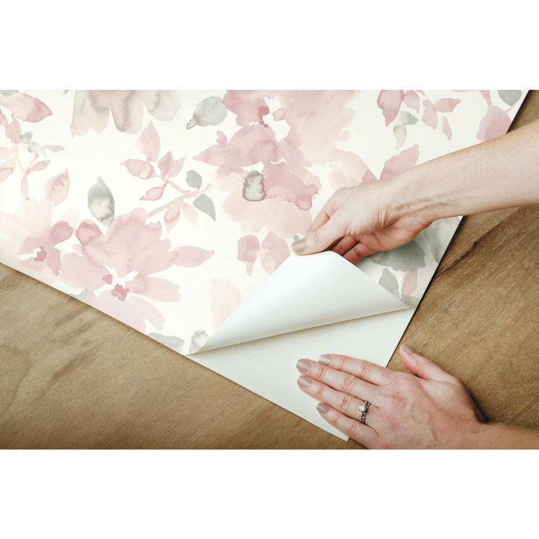Light Pink and Green Floral Peel and Stick Wallpaper Roll