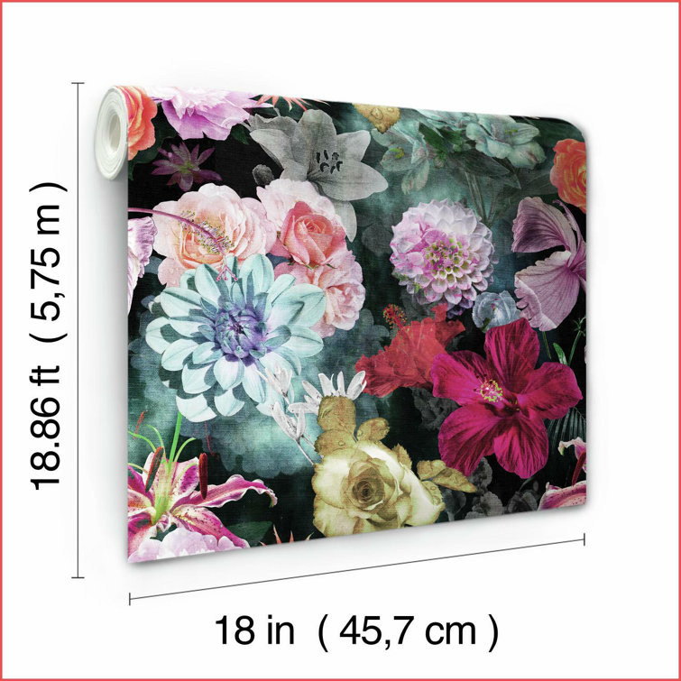 Red and Blue Floral Peel & Stick Vinyl Wallpaper Roll