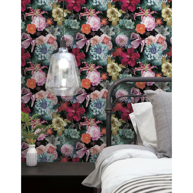 Red and Blue Floral Peel & Stick Vinyl Wallpaper Roll