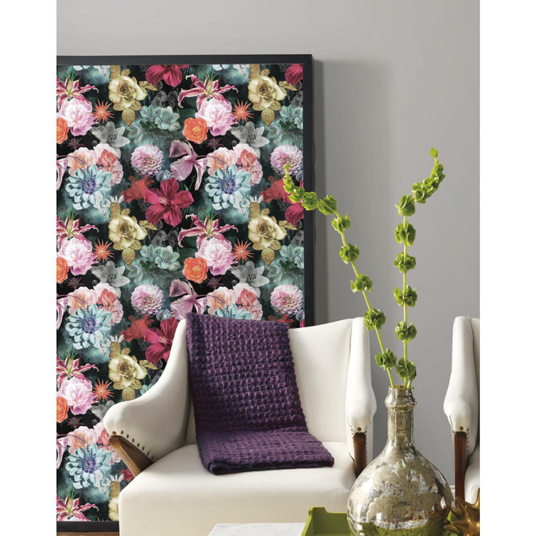 Red and Blue Floral Peel & Stick Vinyl Wallpaper Roll