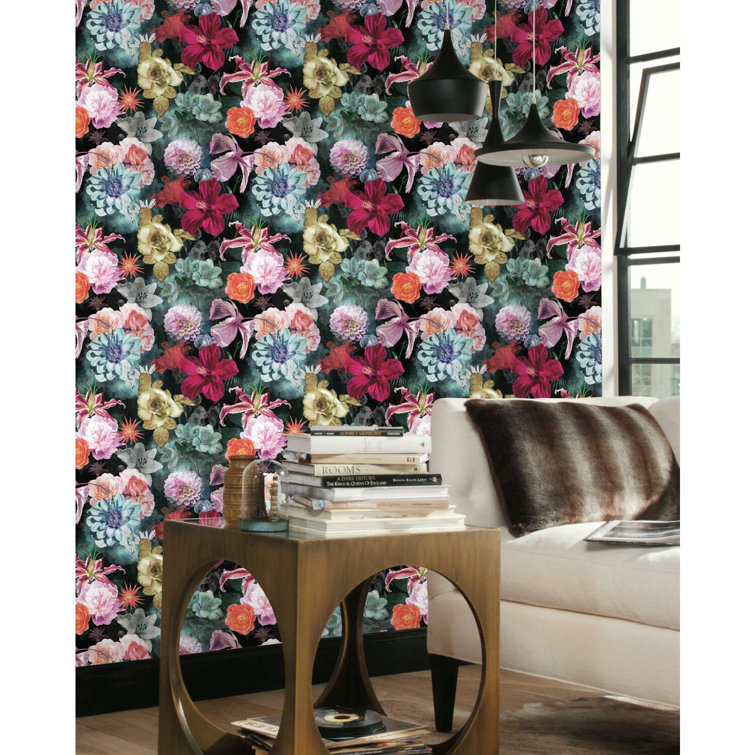 Red and Blue Floral Peel & Stick Vinyl Wallpaper Roll