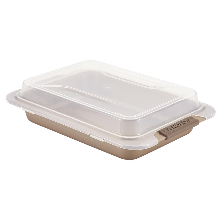 Bronze Nonstick Rectangular Cake Pan with Clear Lid